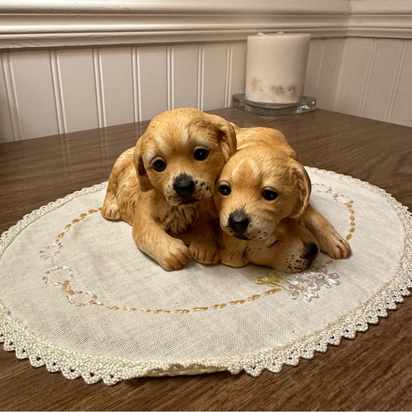Vintage 3 Lab Yellow Lab Puppies Masterpiece Porcelain HOMCO 1987 Mexico - Picture 2 of 10